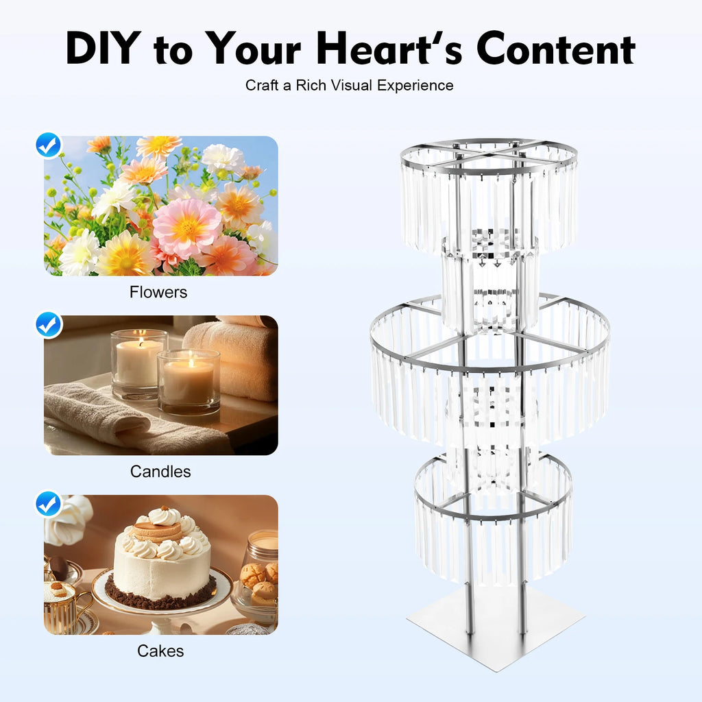5 Tiers Gold/Silver Wedding Centerpieces Flower Stand Vase Centerpiece Acrylic Flower Stand with Hanging Acrylic