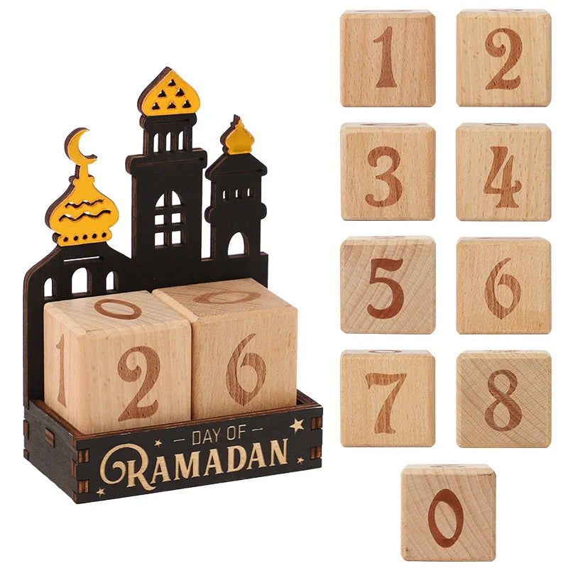 Ramadan Wooden Countdown Calendar Home Table Ornaments Islamic Muslim Party Gift 2026 Eid Mubarak Calendar Blocks Diy Decoration