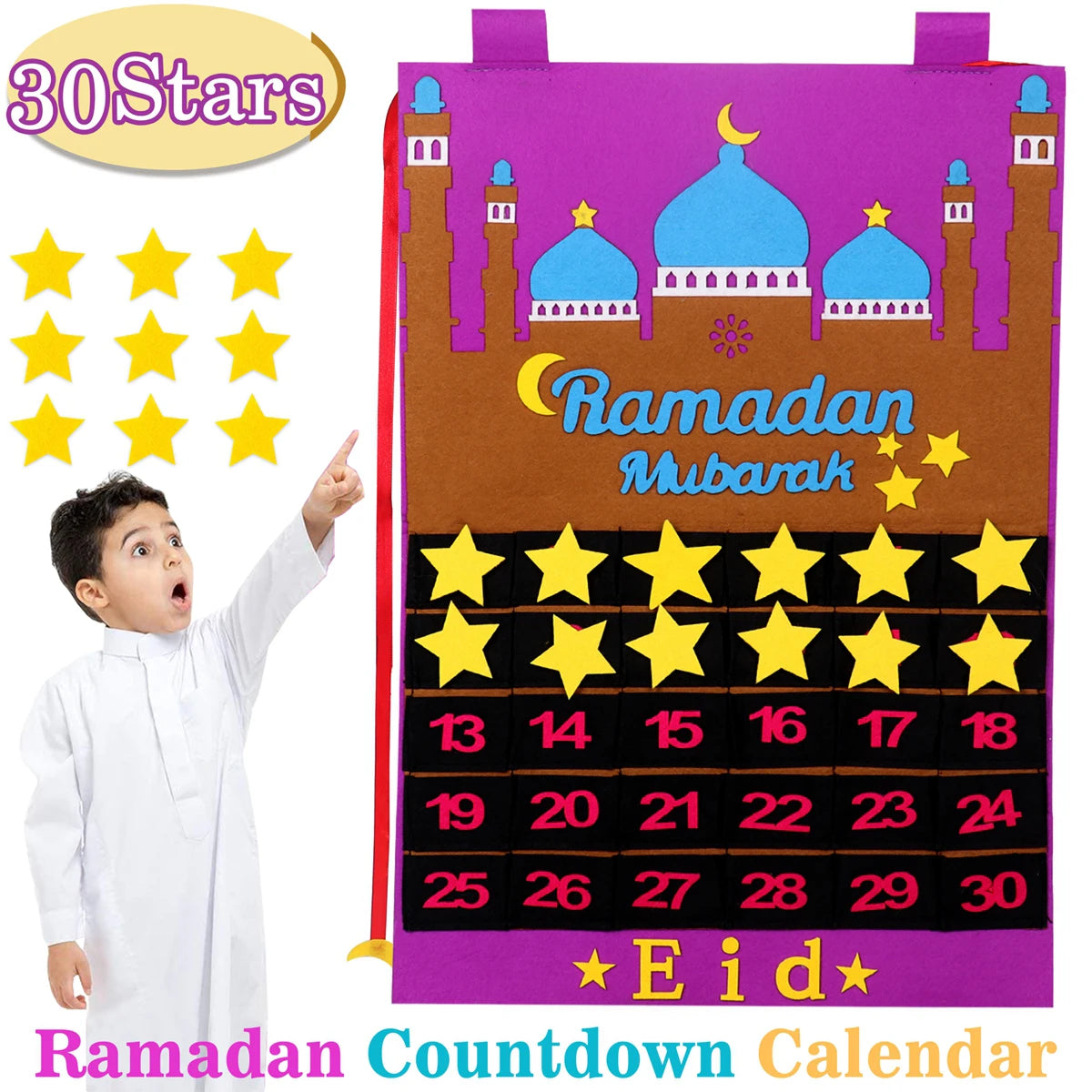 Eid Advent Calendar Ramadan Decoration for Home 2026 Ramadan Kareem Hanging Calendar Islamic Muslim Eid Al Adha Party Supplies