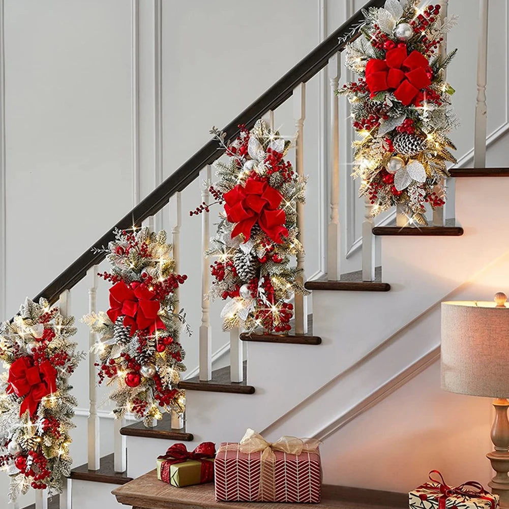 Christmas Wreath Pendants without/with Light Atmosphere Decorative Stair Garland Home Door Window Ornaments Party Supplies Gift