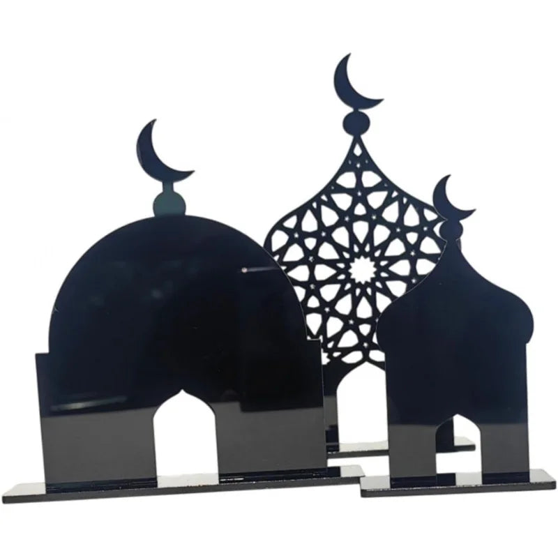 3pcs Eid Mubarak Table Sign Acrylic Ramadan Desktop Ornament Decorative Acrylic Table Ornament for Eid Mubarak Home Party Supply