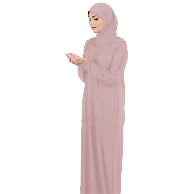 Ramadan One Piece Prayer Abaya Hooded Dress Kaftan Muslim Women Robe Hijab Dress Robe Solid Color Islam Dubai Turkey Clothes