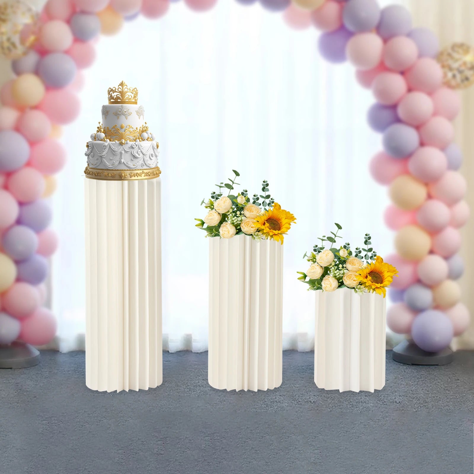 3Pcs Foldable Cardboard Flower Stands Wedding Centerpieces Cardboard Vases Round Pillars Pedestal Cake Stands for Wedding Party