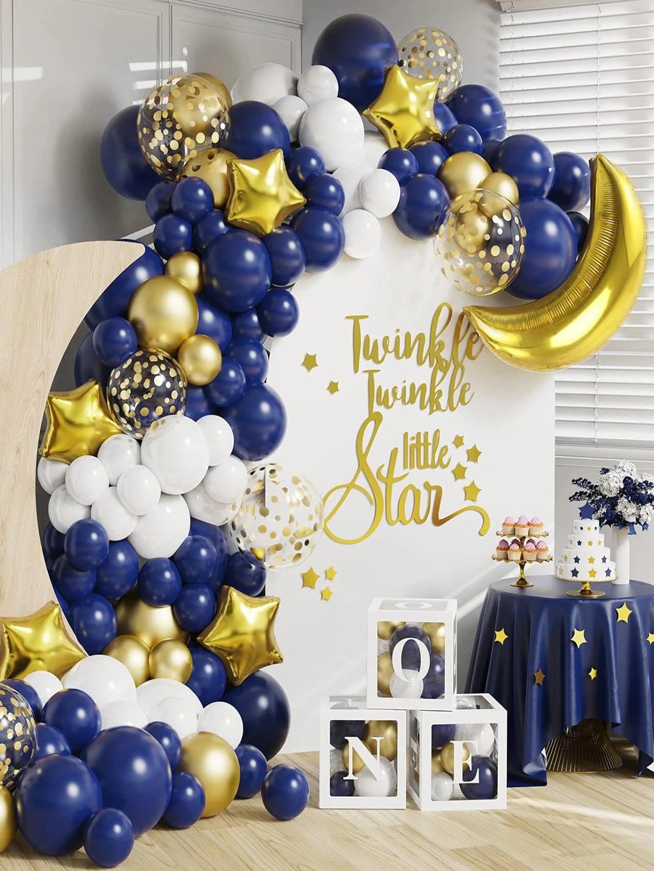 129 Pcs Blue Gold Balloon Chain Star Moon Is Suitable For Eid al-Fitr Islamic Holiday Party Decoration Supplies