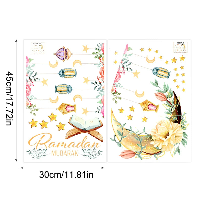 2025 Ramadan Mubarak Window Sticker EID Mubarak Moon Star Wall Stickers for Home Decoration Islamic Muslim Party Supplies Gifts