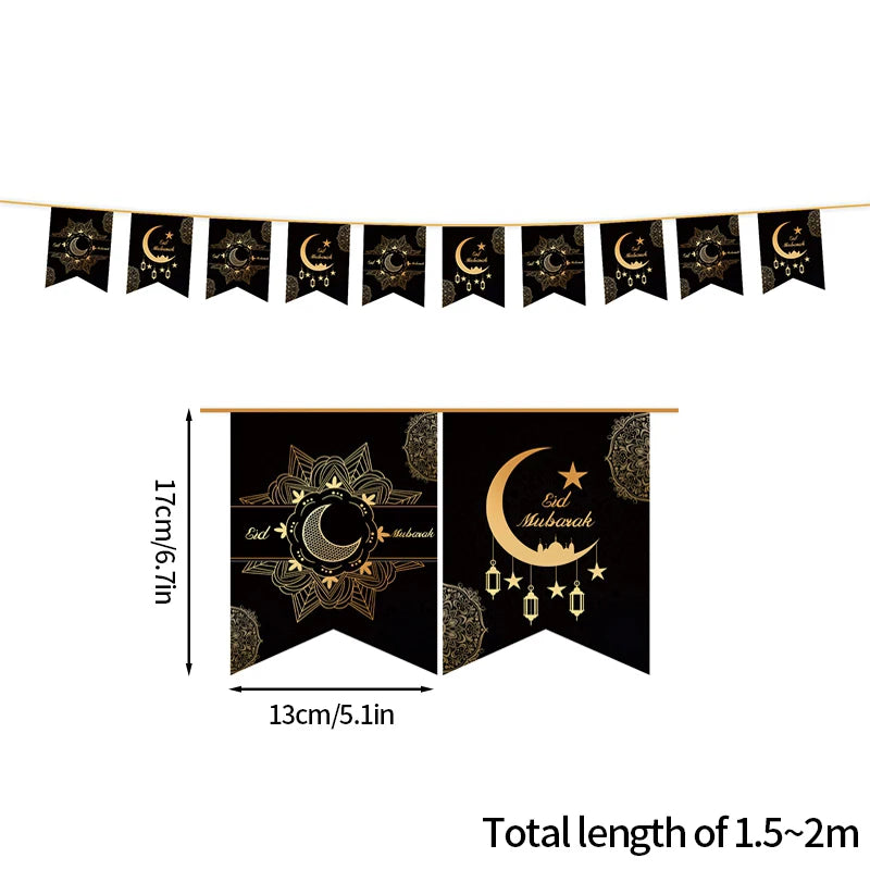 EID Mubarak Banner Ramadan Kareem Decoration 2026 Wall Hanging Flag DIY Making Ramadan Party Supplies Islamic Muslim Home Decor