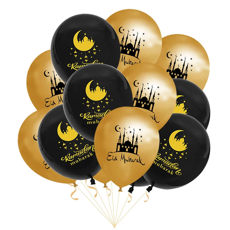 10Pcs Eid Mubarak Latex Confetti Balloons Islamic Muslim Party Supplies 2023 Ramadan Kareem Decoration For Home Eid Al Adha Gift