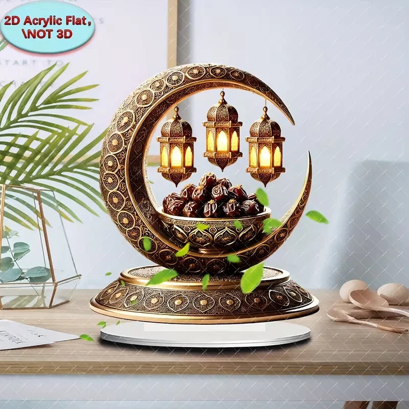 2D flat golden crescent lantern elegant desktop decoration, perfect for Islamic home and office decor, perfect for Ramadan