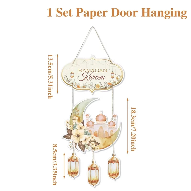Lantern Welcome Sign Diy Ramadan Door Hanger Eid Mubarak Hanging Sign Gold Moon Castle Decoration For Islamic Festival Party