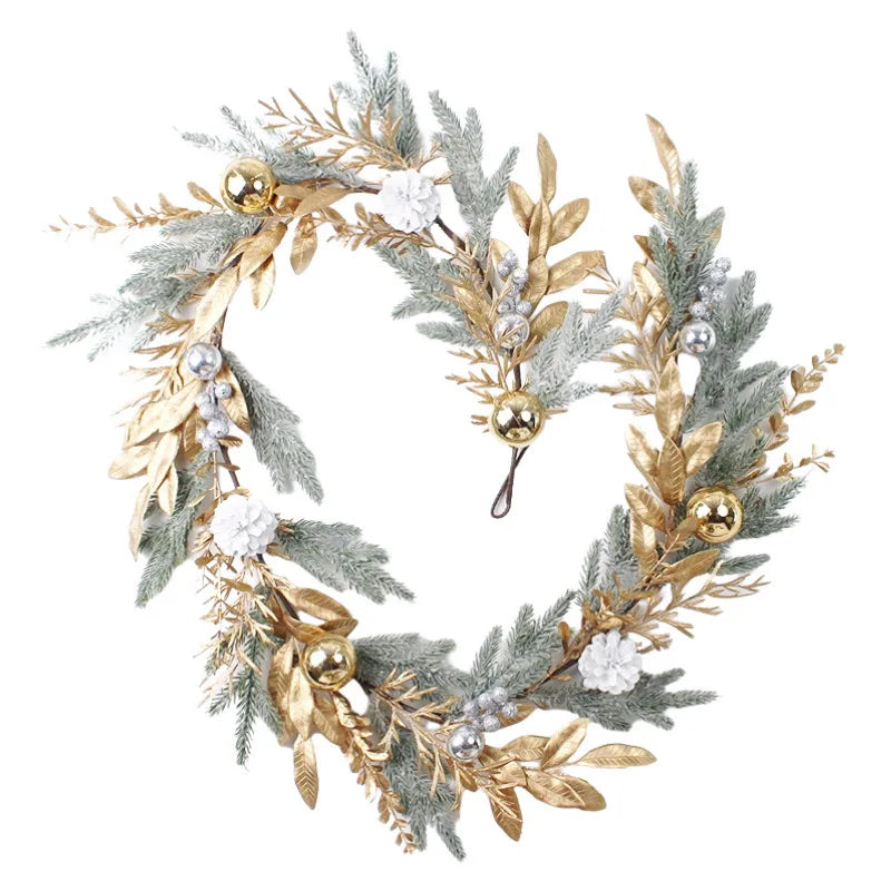 Christmas Wreath For Front Door Artificial Golden Flower Garland Pinecone Rattan Set Hanging Outdoor Christmas Decoration 2024