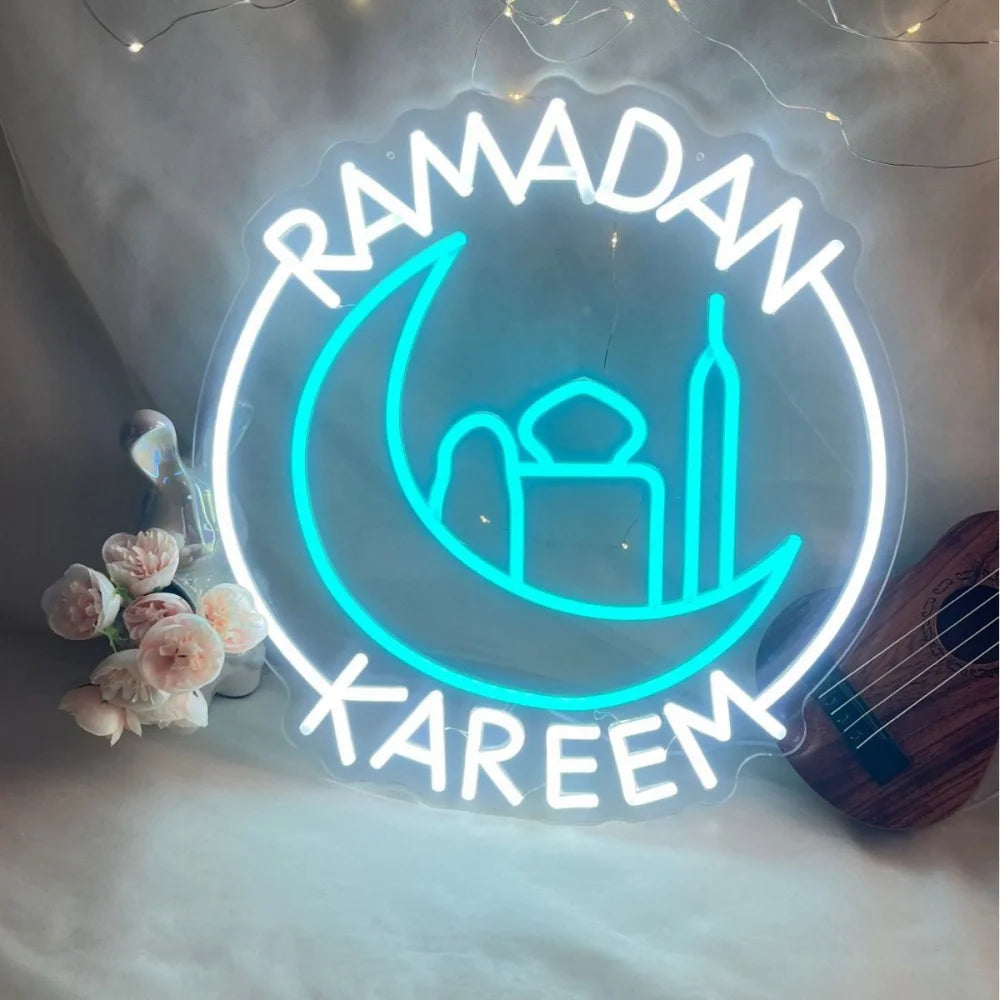 2026 Ramadan Mosque Neon Lights Eid Mubarak LED Night Light Wall Backdrop Decor Islam Muslim Party Ramadan Kareem Decorations