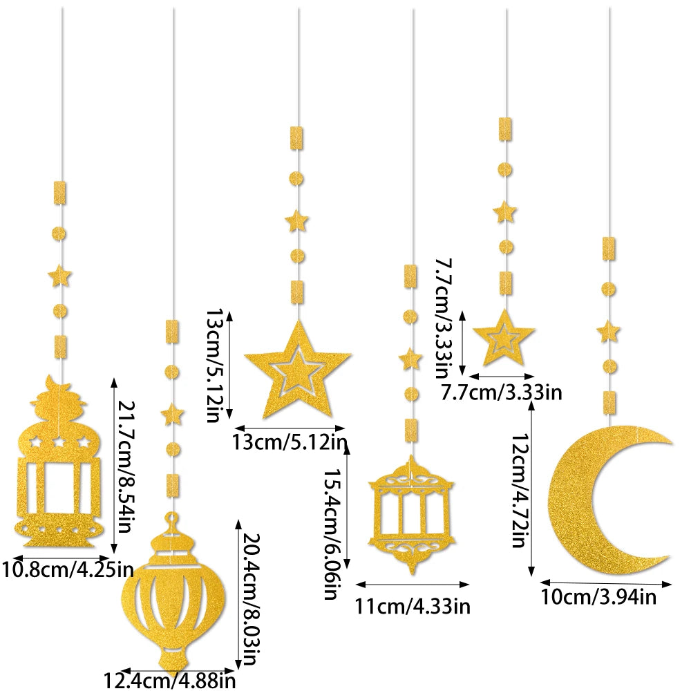 Glitter Gold Star Moon Banner Ramadan Paper Garland Hanging Decoration Ramadan Kareem Eid-al-fitr Islamic Eid Mubarak Decoration