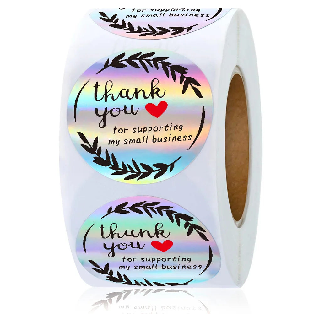100-500pcs Rainbow Laser Thank You Stickers 1inch Small Business Stickers  Adhesive Labels for Boutiques Wrapping Supplies