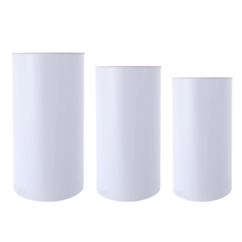 3Pcs White Wedding Round Cylinder Stand,Acrylic & PVC, Modern Decor for Weddings, Events, Birthday Parties,Holds Cakes & Flowers
