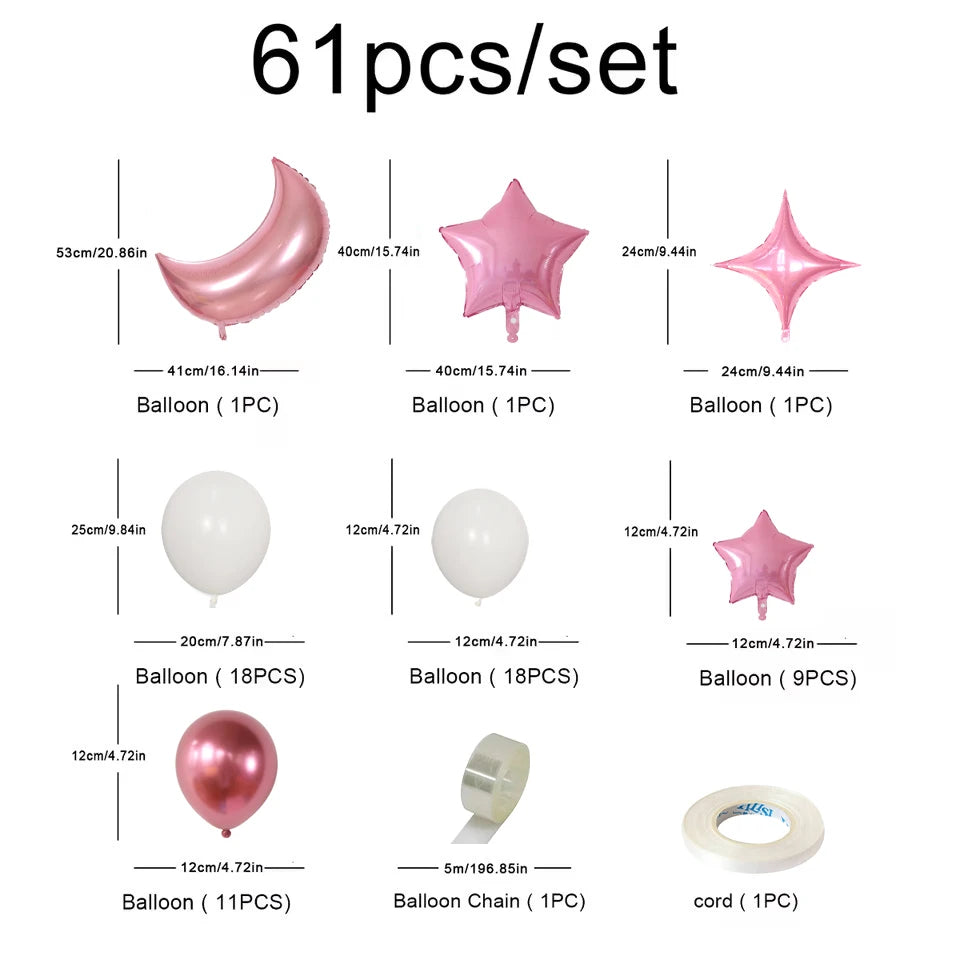 62 Pcs Moon Cloud Star Balloon Set For Birthday Gift Children's Toys Decorate Eid Party Supplies