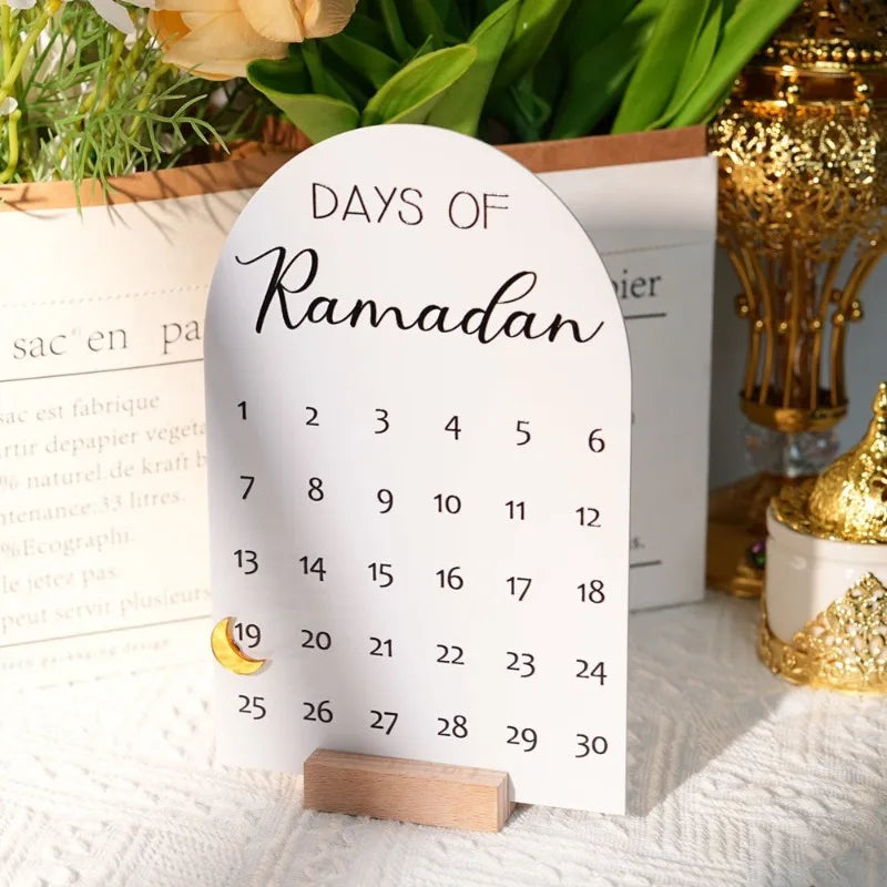 New Acrylic Ramadan Countdown Calendar Reminder Desktop Home Decoration Eid Mubarak Ramadan Kareem Islamic Muslim Party Supplies