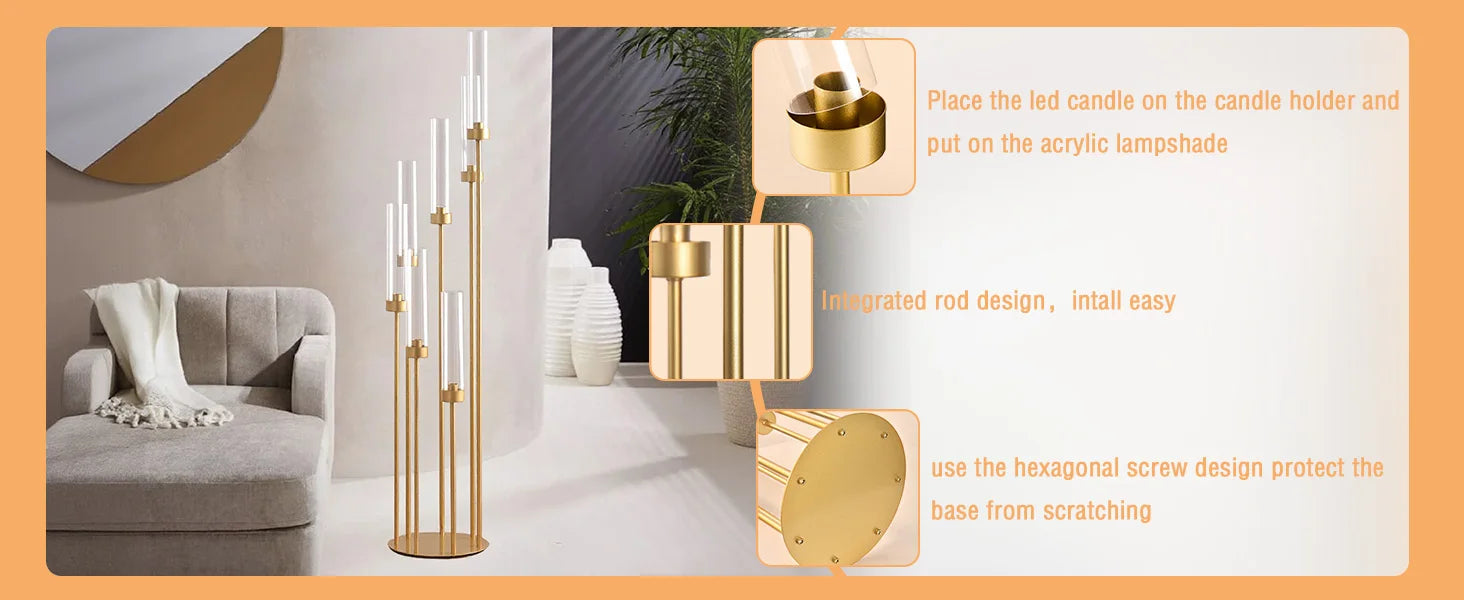 8PCS 7 Arm Candelabra Centerpieces for Wedding,Floor Candelabra Gold Candle Holders for Table Ceremony Dinner Party