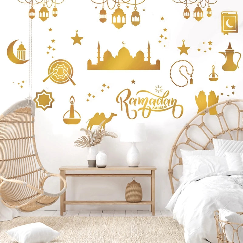 Eid Mubarak Wall Stickers Kareem Ramadan Decoration 2025 For Home Islamic Muslim Party Decor Mubarak Ramadan Window Sticker Gift
