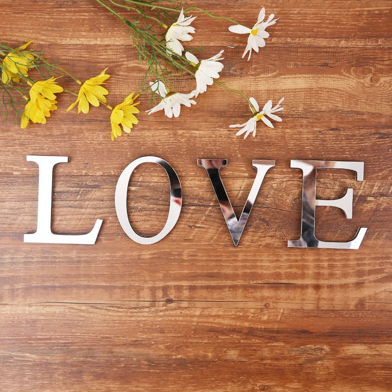 Acrylic Mirror 3D Alphabet  House Number Wall Sticker English Alphabet Sticker Decoration Wedding love letters Decorative
