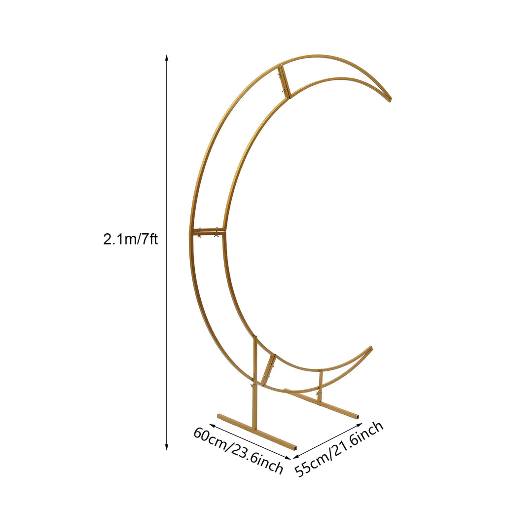 7ft Gold/White Metal Crescent Moon Wedding Arch Stand Curved Flower Balloon Frame 5kgLoad-bearing Capacity Plant Climbing Stand