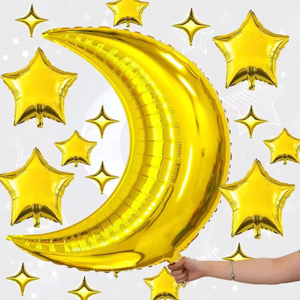 Moon Star Cloud Mylar Balloon Kit for Baby Shower Birthday Wedding Anniversary Engagement Party Ramadan Festival Scene Decoratio