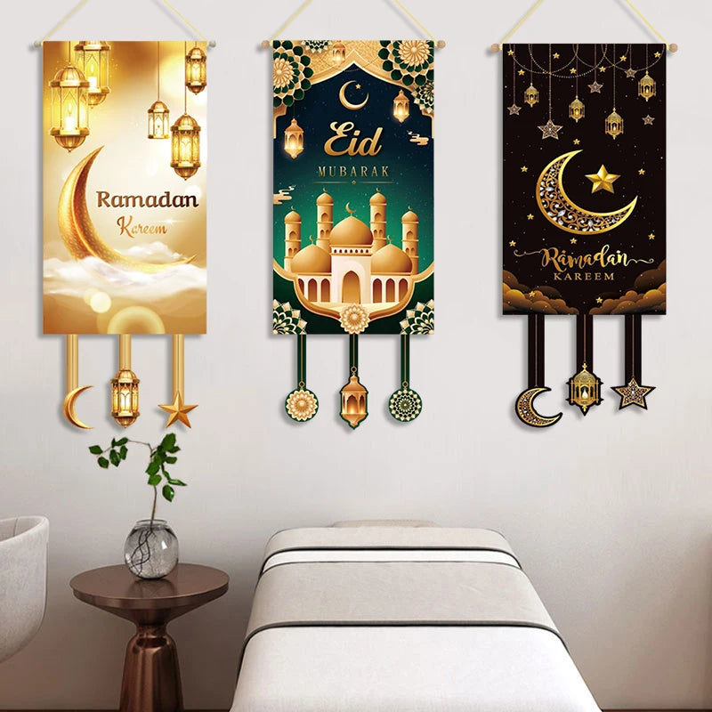 Ramadan Hanging Flag Ramadan Decorations 2026 Wall Hanging Ornament Eid Mubarak Islam Muslim Home Decor Party Supplies