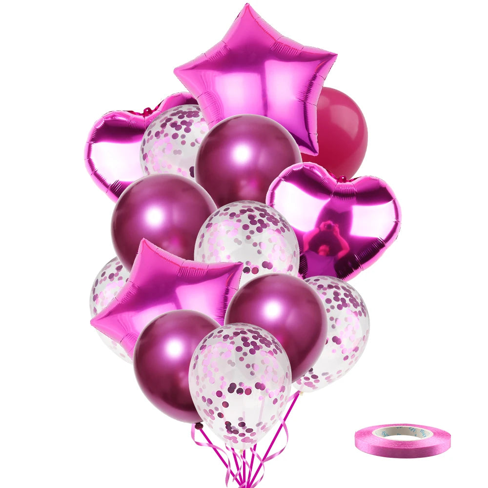 Heart Star Balloon Metallic Balloons 14pcs Gold Red Blue Pink Confetti Baloon Set For Happy Birthday Baby Shower Wedding Globos