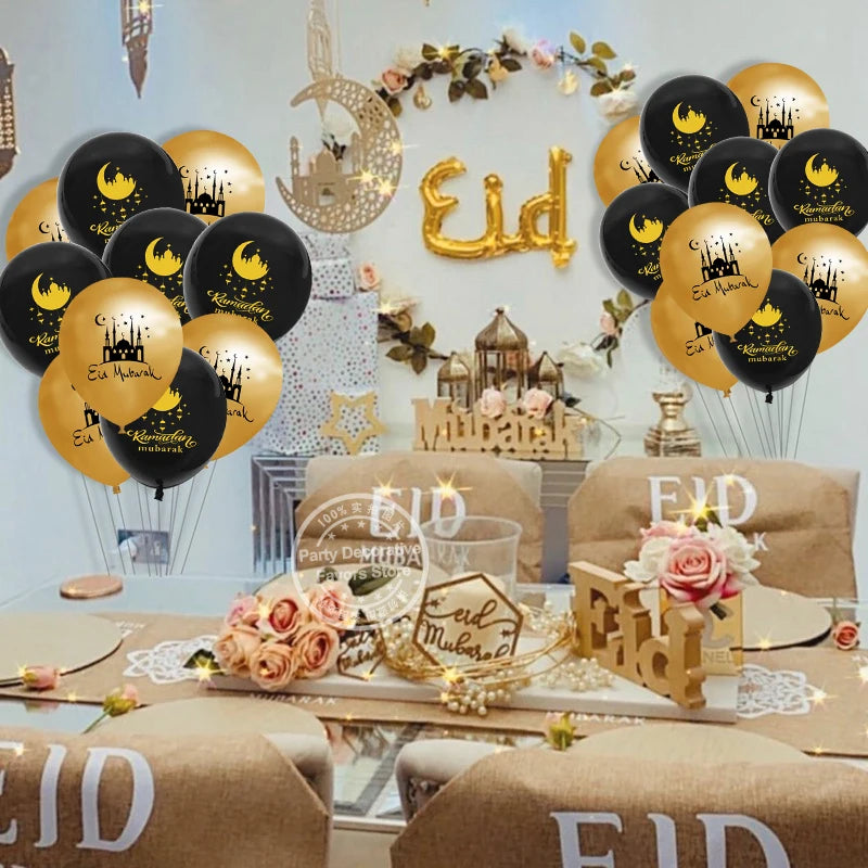 10Pcs Eid Mubarak Latex Confetti Balloons Islamic Muslim Party Supplies 2023 Ramadan Kareem Decoration For Home Eid Al Adha Gift