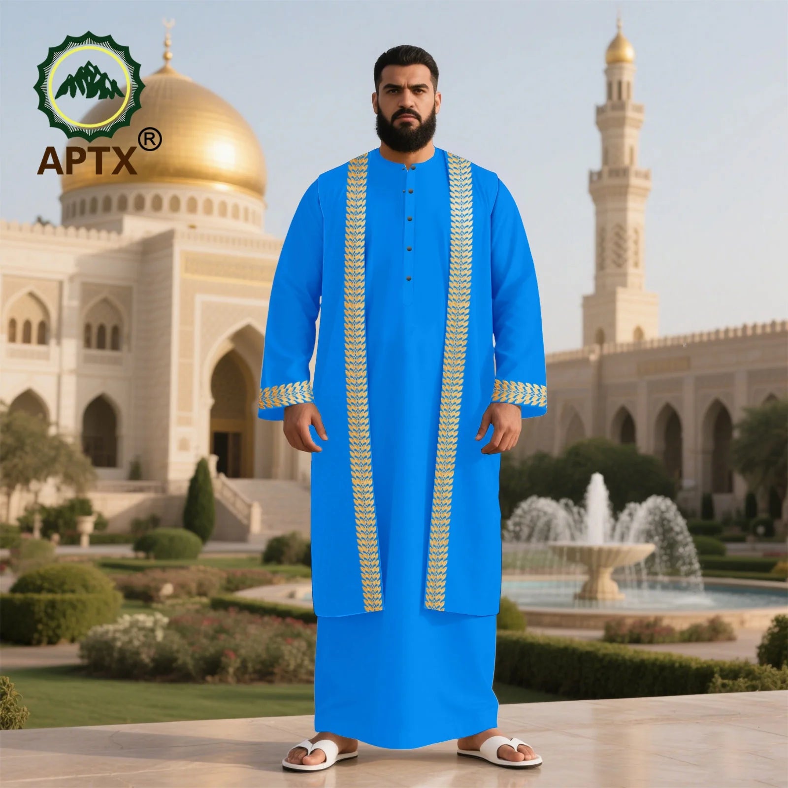 Men's Long Islamic Jubba Thobe Robe with African Embroidery Fashionable Muslim Clothing Modern Prayer Eid Robe for Men