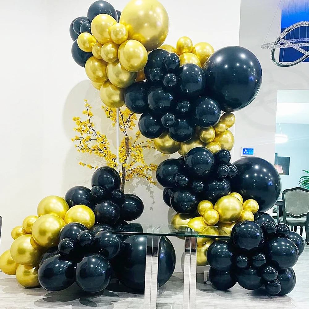 12inch Black Metallic Gold Latex Balloon Set Black Gold Confetti Balloon Graduation Globos Birthday Party Baby Shower Decoration