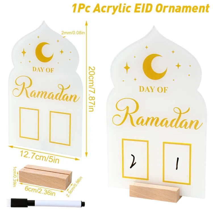 Ramadan Countdown Calendar Acrylic Eid Mubarak Ornament Kareem Ramadan Decoration 2025 For Home Islamic Muslim Party Decor Gifts