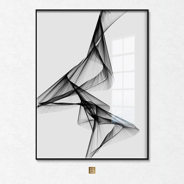 Modern Nordic Black and White Abstract Line Art Canvas Painting Wall Art Poster Living Room Picture Home Decoration Frameless