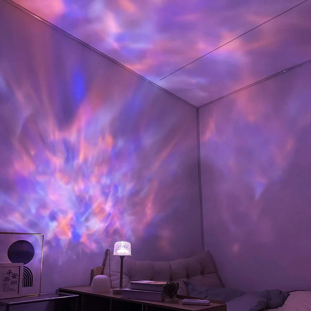 16 Color Water Ripple Atmosphere Desk Lamp Mushroom Table Lamp LED High Footed Desk Lamp with Remote Projection Atmosphere Light