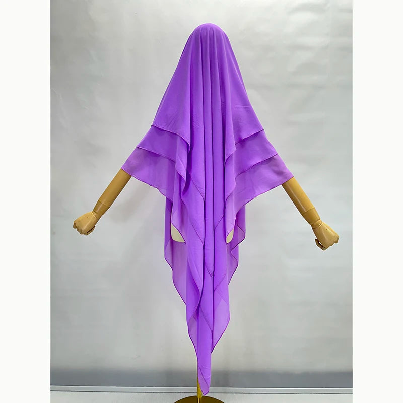 Three Layer Chiffon Khimar With Niqab Strings High Quality EID Ramadan Muslim Women Islamic Clothing Wholesale Prayer Long Hijab