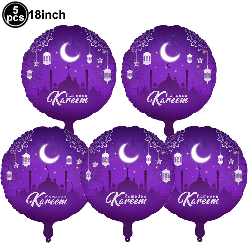 Ramadan Gold Moon Balloon Round Eid Holiday Foil Balloons Eid Mubarak Latex Balloons Ramadan Islamic Festival Party Decorations