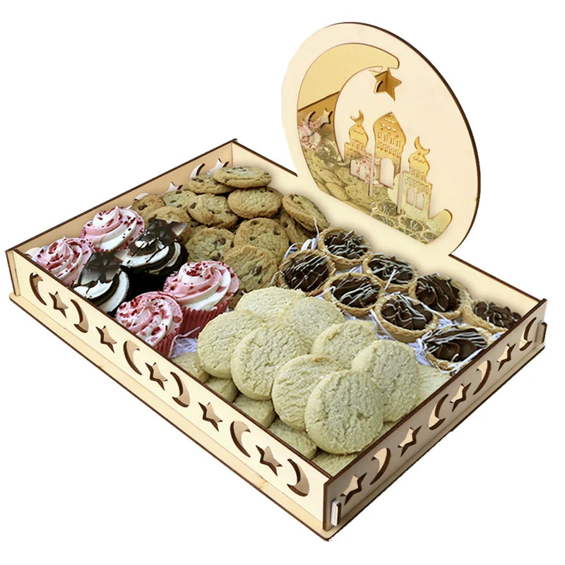 EID Mubarak Decor Wooden Tray Ramadan Decoration for Home Islamic Muslim Party Decor Mubarak Ramadan Kareem Gift Eid Al Adha