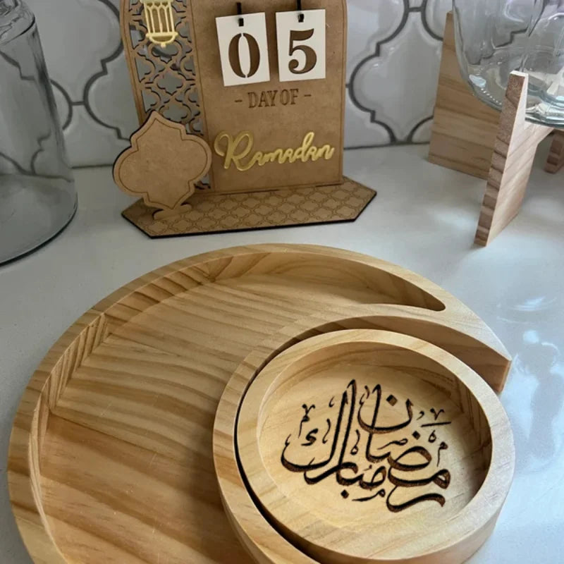 1set Arabic Calligraphy Ramadan Serving Tray Eid Tray Ramadan Home Room Kitchen Decoration Gifts for Family Mubarak Kareem Gift