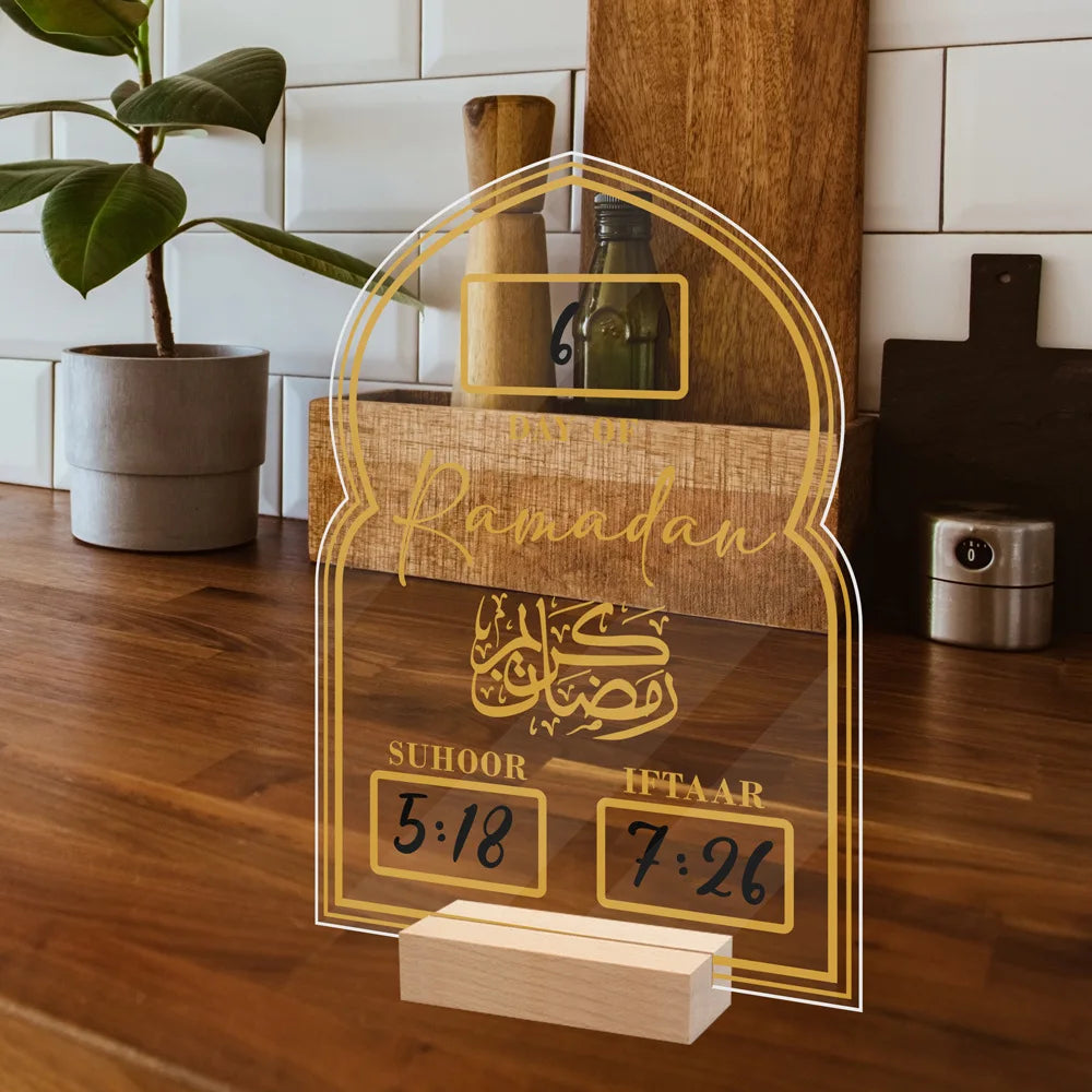 Reusable Acrylic Ramadan Calendar Board Wooden Base Table Ornament with Pen Mubarak Eid Advent Day Suhoor Iftaar Countdown Gifts