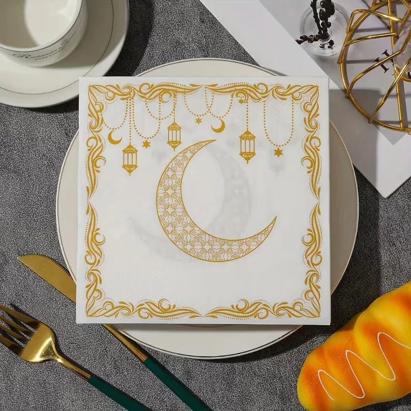 20Pcs Ramadan Paper Napkins Gold Moon Star Disposable Paper Tissues 2026 Muslim Islamic Eid Party Home Table Decoration Supplies