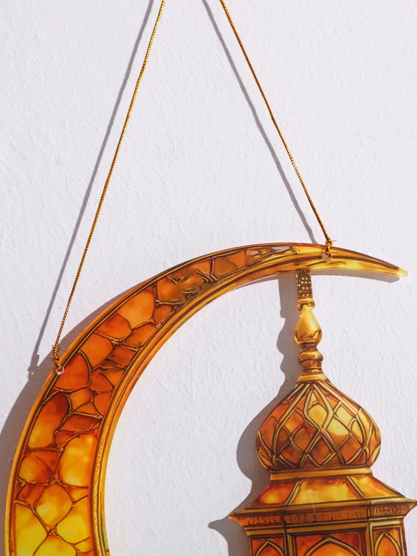 Islamic Moon Star Lantern Hanging Decor - Acrylic Eid Mubarak Ornament for Ramadan Kareem Muslim Festival Home Window Wall Decor