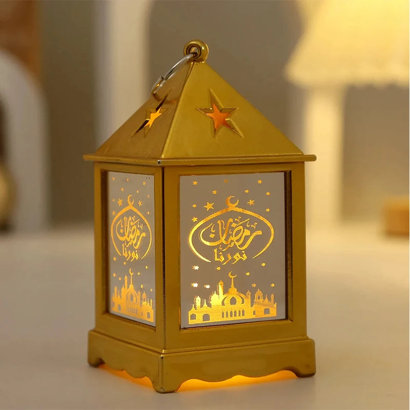 Eid Mubarak LED Lantern Ramadan Decoratives Creative Lamp with Moon Star Design Muslim Festival Party Modern Home Decor Gift