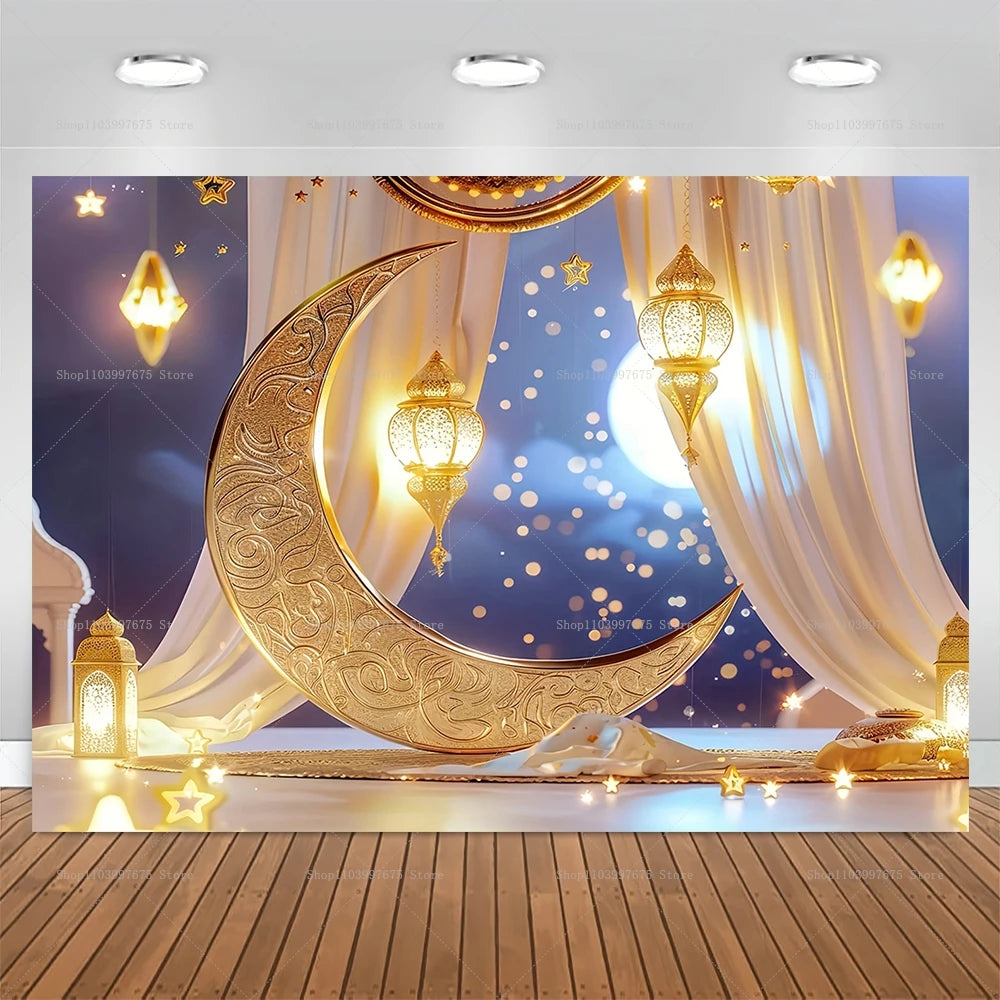 Eid Mubarak Backdrop Decorations Ramadan Background Banner for Home Islamic Muslim Eid Al-fitr Party Decor Supplies Photo Studio