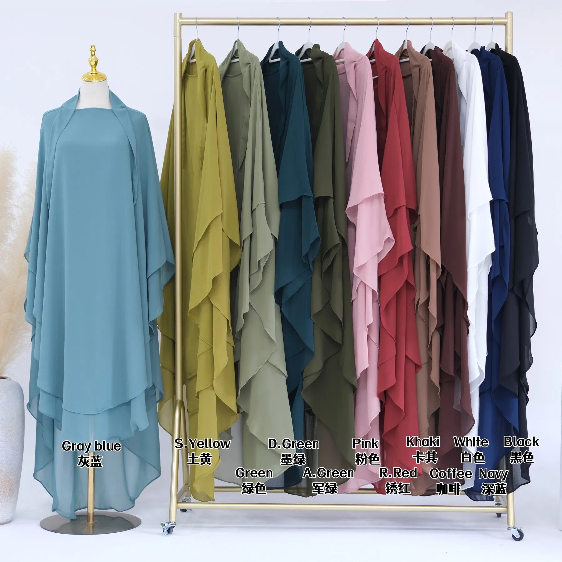 Extra Long Khimar Chiffon 2Layers Muslim Women Hijab Prayer Eid Hijabs Headscarf Shawl Veil Long Djellaba Niqab Ramadan scarf