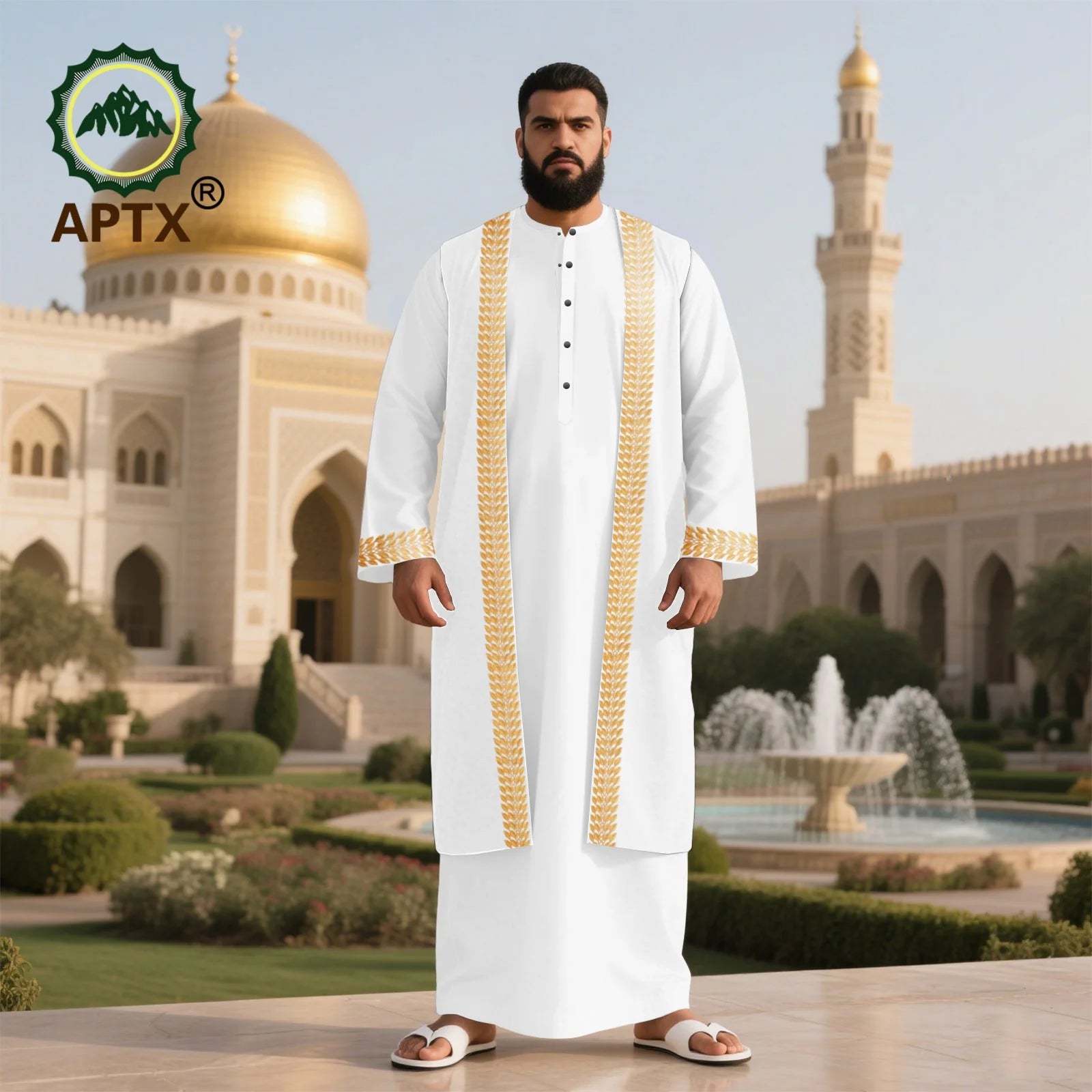 Men's Long Islamic Jubba Thobe Robe with African Embroidery Fashionable Muslim Clothing Modern Prayer Eid Robe for Men