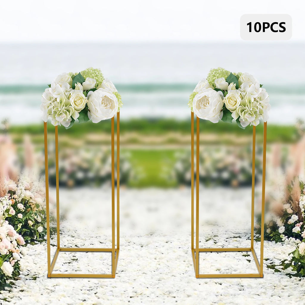 10Pcs Wedding Flower Stand Set 23.62"H Gold Metal Column Rack Wedding Party Prop Decor Balloon Display Holder Flower Vase Pillar