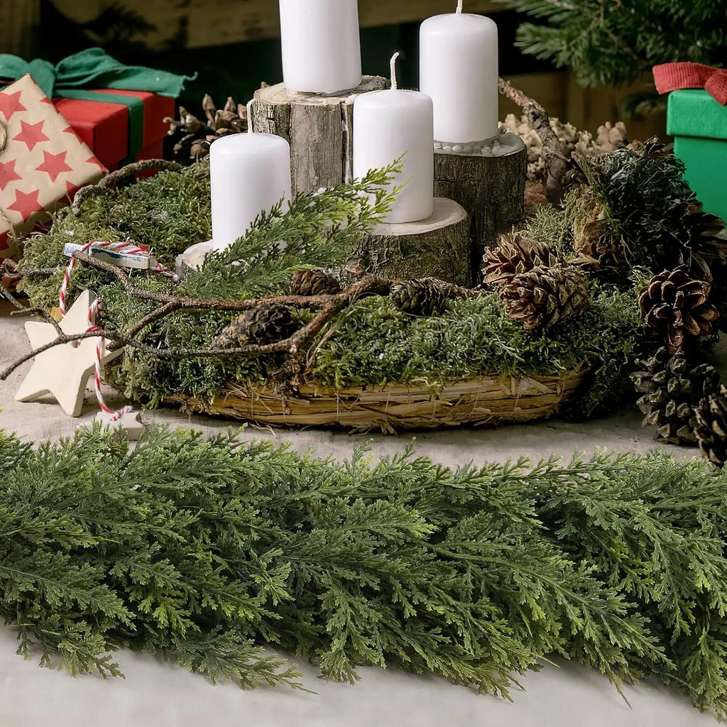 1/2pcs Artificial Plants Christmas Tree Cypress Leaf Garland Home Room Table Decor Outdoor Yard Pine Rattan Hanging Adorn Wreath