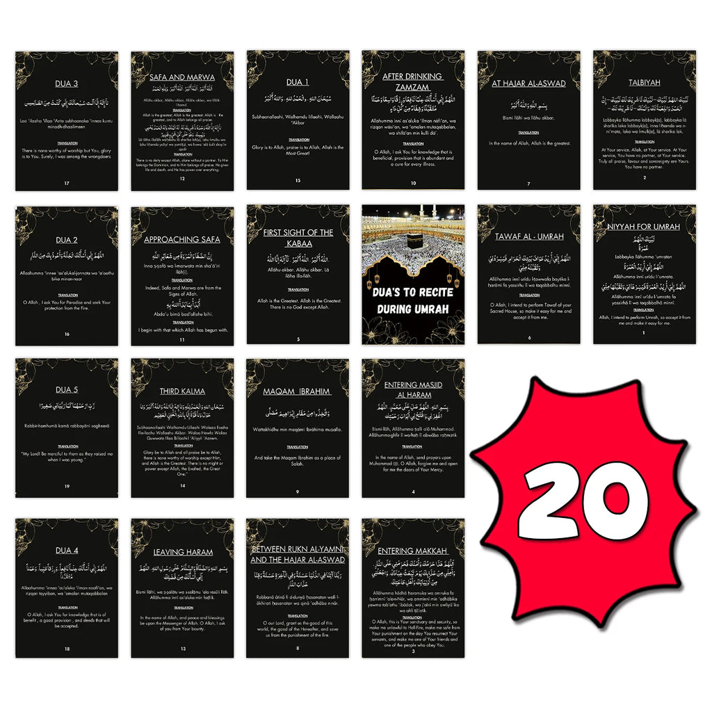 20pcs Umrah Dua Cards In Both Arabic And English For Islamic Muslim Prayer Recitation During Umrah Rituals,eid Religious Gifts