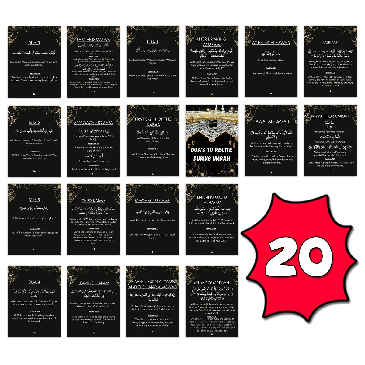 20pcs Umrah Dua Cards In Both Arabic And English For Islamic Muslim Prayer Recitation During Umrah Rituals,eid Religious Gifts