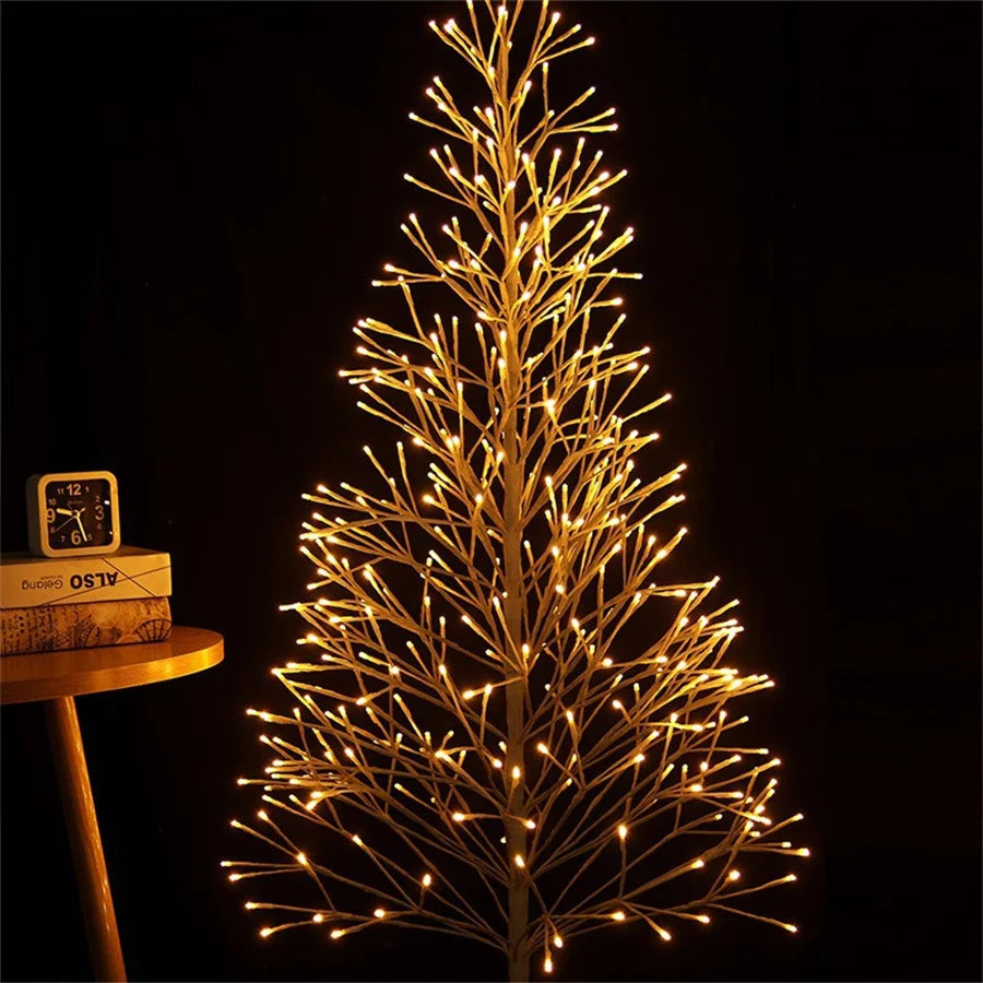 1.8M 384 LED Artificial Lighted Christmas Tree Outdoor Warm White Christmas Tree With Fairy Lights Garland for Holiday Decor
