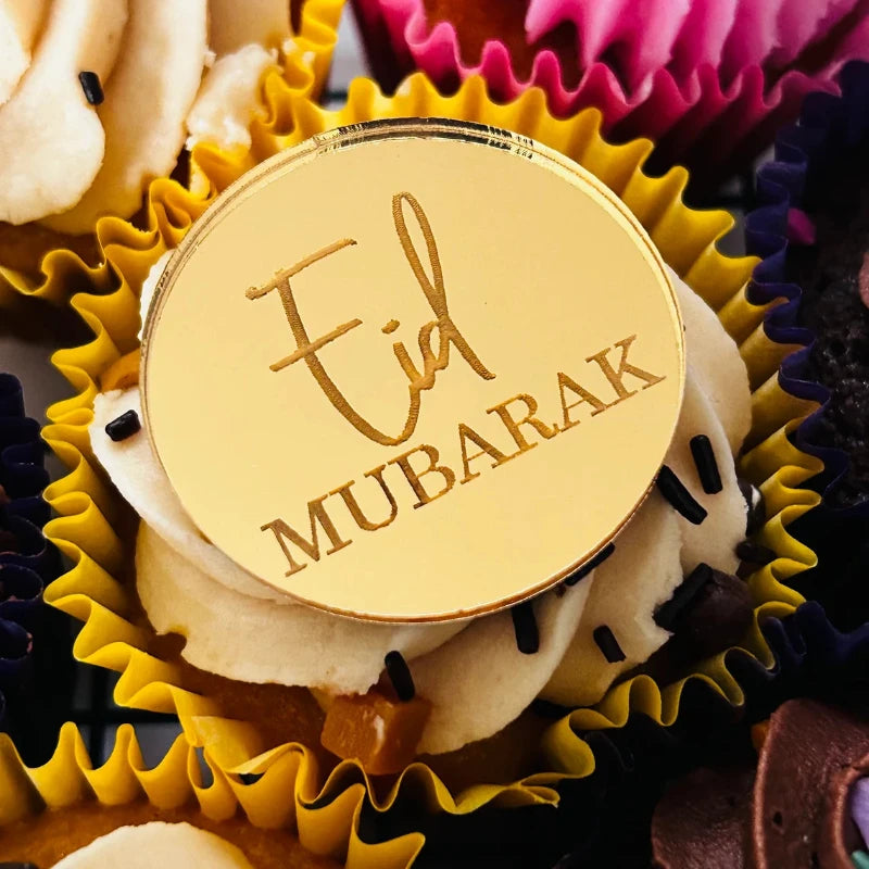 10pcs Eid Mubarak Gold Cupcake Toppers Cake Charms Muslim Islamic Eid Al Adha Mirrored Acrylic Cupcake Topper Dinner Table Decor